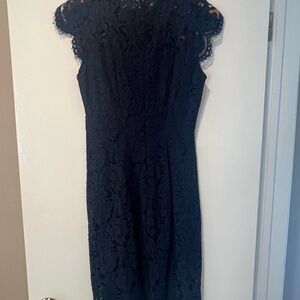 Elegant Blue Lace Cap-Sleeve Dress